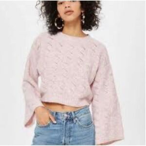 TopShop Women Pink White Marbled Alpaca Long Sleeve Oversized Crop Sweater Size